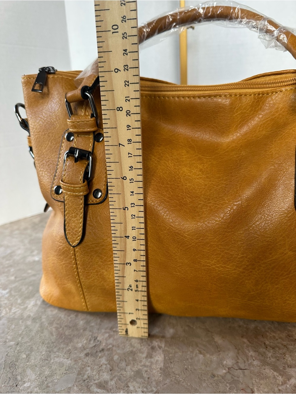 Edgy Distressed Mustard Satchel Crossbody Handbag Classic Chis Fall Hobo Purse - Picture 9 of 10